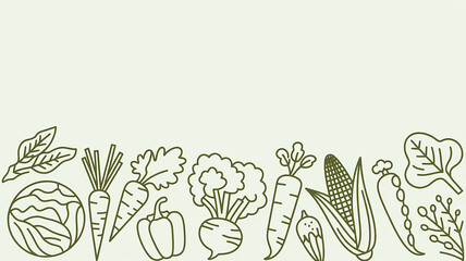 Simple line art vegetables border on light green background Keywords: vegetables, line art