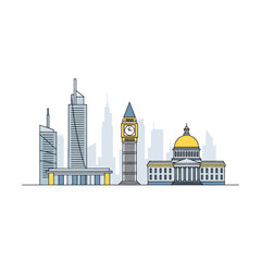 Obraz premium Global city skyline with famous landmarks and modern buildings