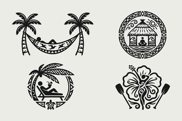 Polynesian Tropical Island Relaxation Icons Set © thetwelvesense