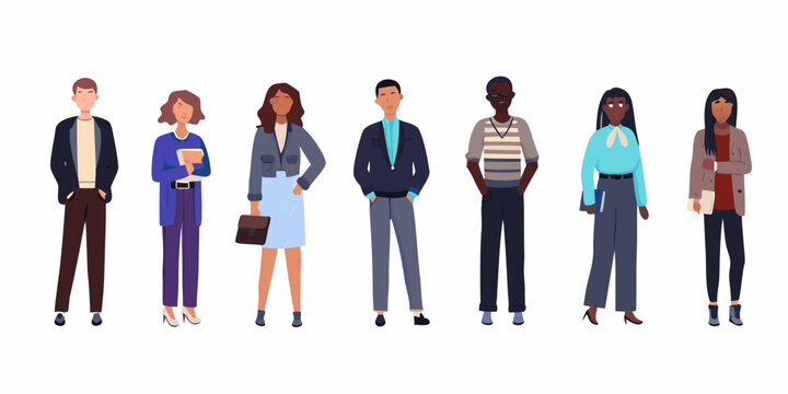 Diverse group of professionals standing in a row illustrated style