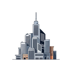 Obraz premium Stylized modern city buildings with tall skyscraper illustration