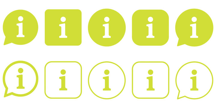 Info icon collection, information point icon set in black, help and guidance symbol, simple info button icons, flat and stroke style, modern digital interface information and support graphic design