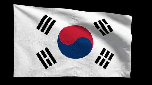 South Korea National Flag Waving Isolated on Black with Alpha Channel