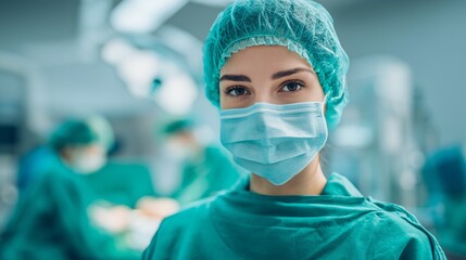 Surgical Team in Operating Room - Professional Medical Practitioner in Scrubs and Mask