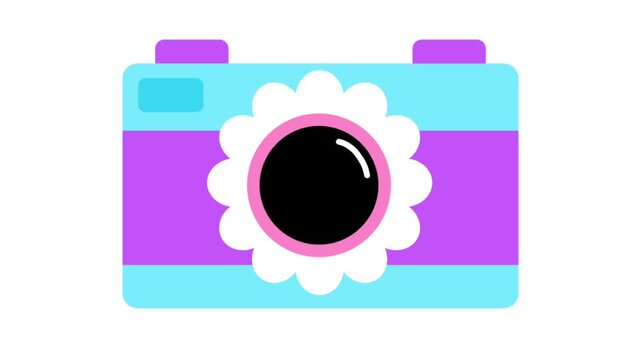 Flat illustration of a colorful toy camera with a flower lens