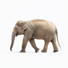 Majestic Asian Elephant Walking Gracefully in an Isolated White Background Perfect for Nature and Wildlife Themes