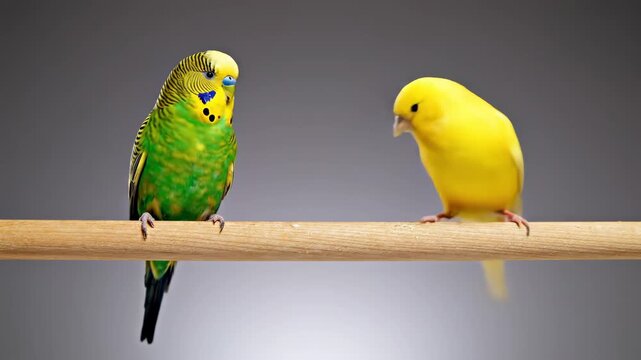 Two Colorful Birds Perched on a Wooden Perch.
