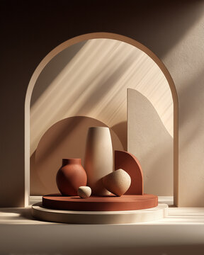 Minimalist 3D cylinder podium in soft Morandi clay texture for product display mockup