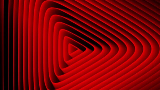 Abstract red 3d concentric rounded triangles tunnel background with vibrant glowing layers