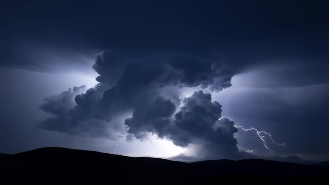 Dramatic Night Thunderstorm with Lightning over Hills Timelapse