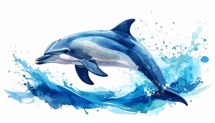 Obraz premium Vibrant dolphin jumping out of ocean waves with dynamic blue splash