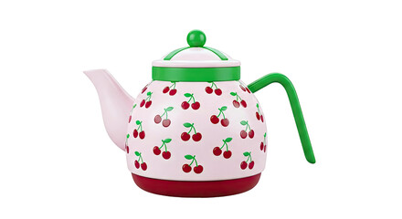 Obraz premium Pink Teapot with Cherry Pattern