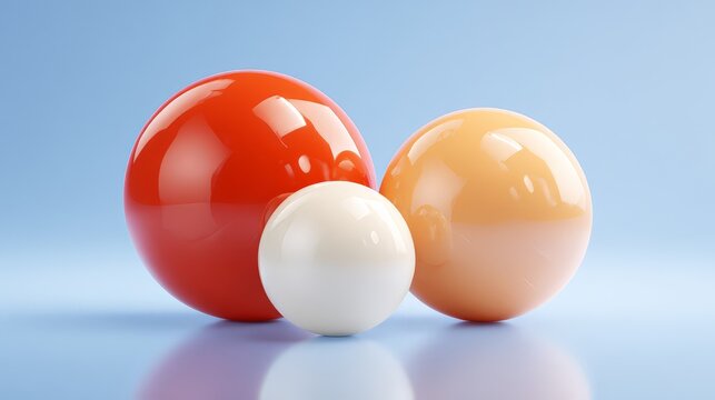 3D-rendered spheres representing "The Power of Three," collaboration between different-sized entities (small business, medium enterprise, large corporation), or team unity.