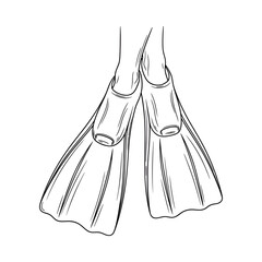Black and white illustration of a pair of flippers on feet isolated on white background showcasing diving equipment in a minimalist style © Shahin67