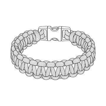 Handmade paracord bracelet with sturdy plastic buckle closure woven design survival accessory white background