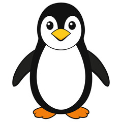 Obraz premium Cute cartoon penguin with orange beak and flippers on white background