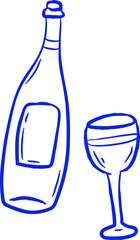 Naklejka premium Wine Bottle With Glass Sketch