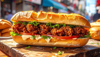 Mouthwatering Crispy Fried Po'boy Sandwich Street Food