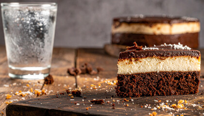 Delicious Chocolate Cake Slice with Creamy Layer and Ganache