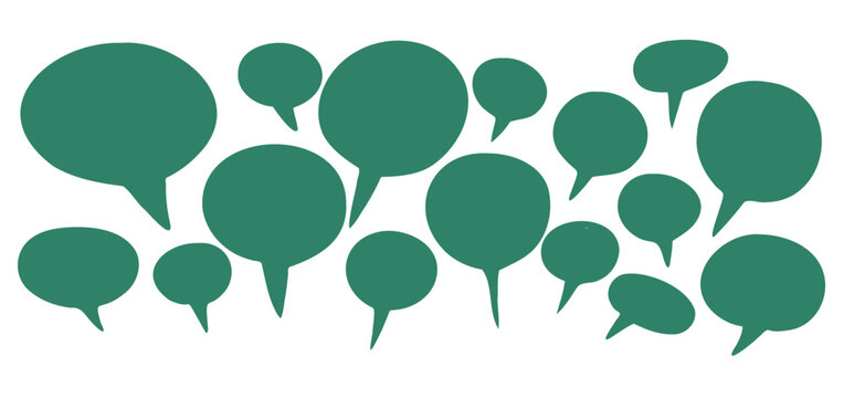 Bubble frame for speech and shape. Organic cloud vector box for text and dialog. Green talk icon, hand draw balloon, comic chat element. Cute doodle cartoon flat illustration
