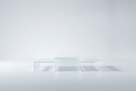 Set of three ascending transparent platforms