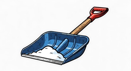 Blue Snow Shovel with Snow Illustration.