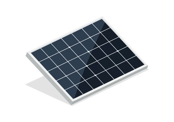 Flat lay isometric illustration of a solar panel on a white background, symbolizing renewable energy and sustainability