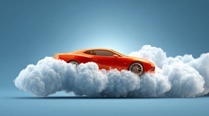 Placing a car in the clouds symbolizes a "higher level" of engineering or status. Representing "Cloud-Connected" vehicle features or the future of autonomous transportation.