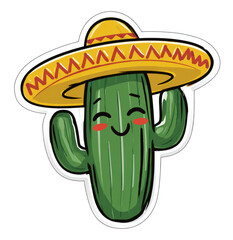 Smiling Cactus with Sombrero Sticker - Festive and Adorable!
