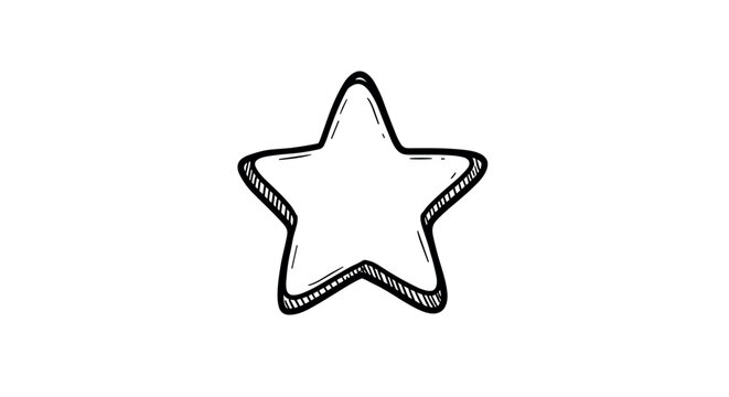 hand drawn star outline with textured shading simple black and white illustration