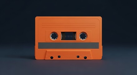 Fototapeta premium Orange cassette tape on a dark background, retro music concept, audio recording.