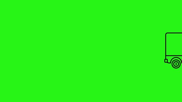 Animated delivery van line icon moving from one side to another on green screen background