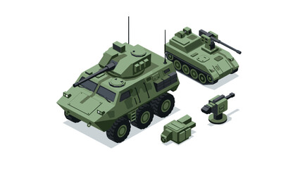 Fototapeta premium isometric military armored vehicles and weapon systems set in flat style for defense and combat design