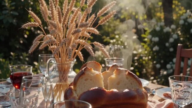 Bountiful Shavuot Holiday Master Collection Featuring Fresh Dairy, Golden Wheat Harvest, Challah, and The Seven Species