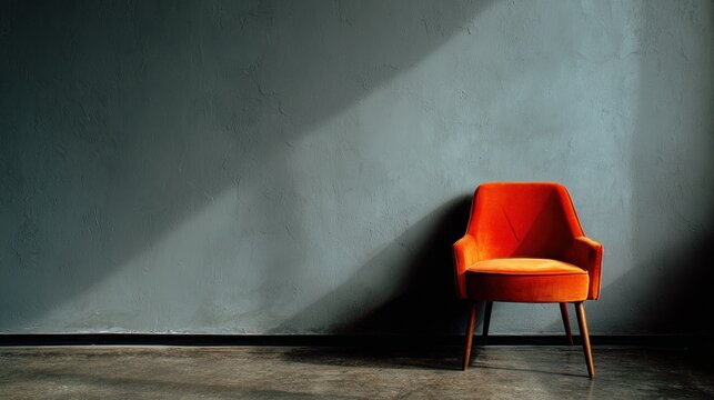 Cozy chair sits by a gray wall in a room, leaving space for messages.