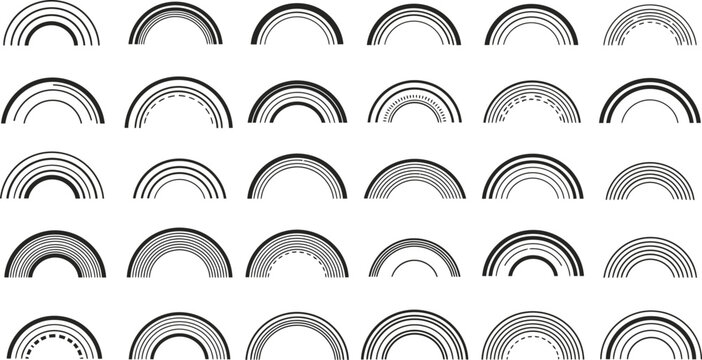 Collection of diverse monochrome rainbow patterns displayed in a grid layout