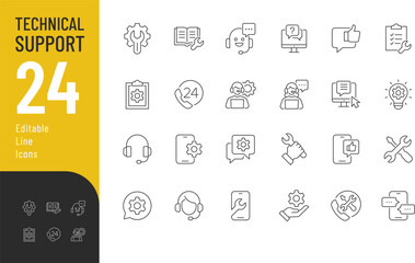  Technical Support Line Editable Icons set. Vector illustration in modern thin style of costumer service related icons: online consultation, assistant, repair, and more. 