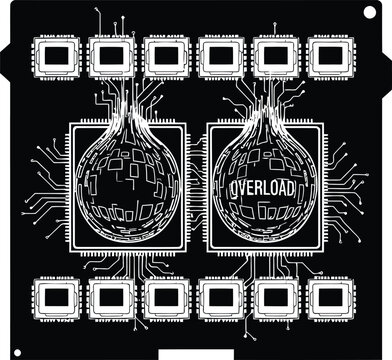 CPU Core Overload Silhouette &ndash; Processing Bottleneck Imbalance