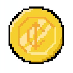 Fototapeta premium Pixel Art Golden Coin Icon for Retro Video Games and Digital Currency