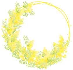 ゆるいミモザとゆるい線のまるいフレーム