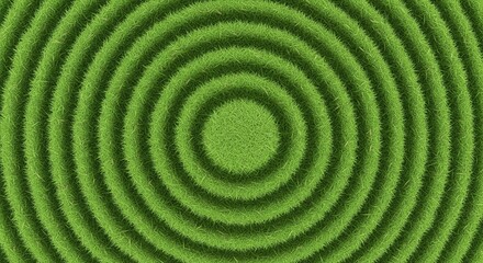 Vibrant green grass texture forming a mesmerizing pattern of concentric circles, creating an abstract and organic background design for various projects and concepts
