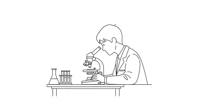 Scientist Examining Sample Under Microscope in Laboratory Setting with lab and experiment and research in science man for adult