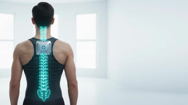 Posture corrector device for spine alignment and back support, wearable technology health gadget for neck therapy, modern medical concept