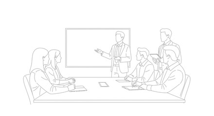 Business Team Meeting Presentation in Office Conference Room with whiteboard and discussion and collaboration in teamwork strategy for planning