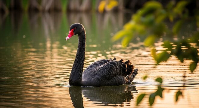 Black Swan Elegance - A Serene Reflection on Water.