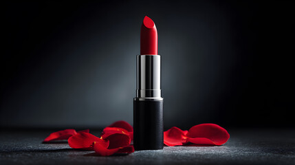 Luxury Cosmetic Product Shot: Red Lipstick on a Dark Background
