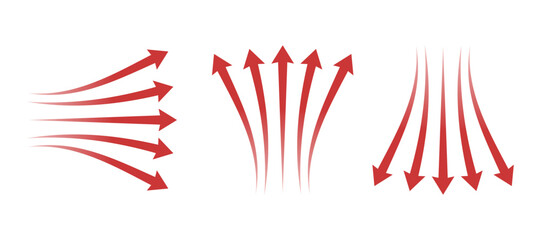 Obraz premium Curved arrow set. Dynamic direction and flow arrows collection. Movement indicator shapes for infographic, presentation and design layout