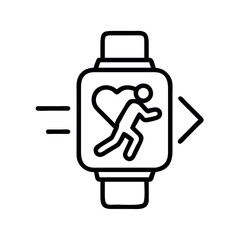 Fitness Tracker Smartwatch Icon with Heart Rate and Running Person Line Art Design