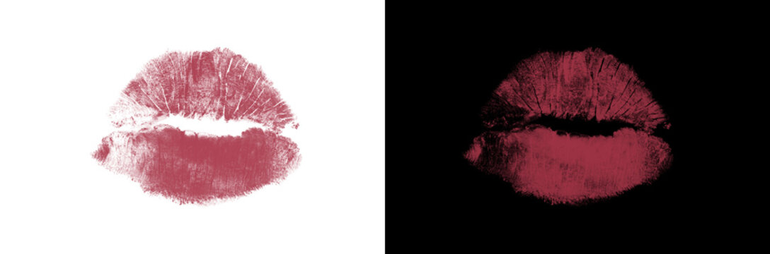Beautiful red lips isolated on transparent background. red lipstick kiss . lips with lipstick mark on dual background.