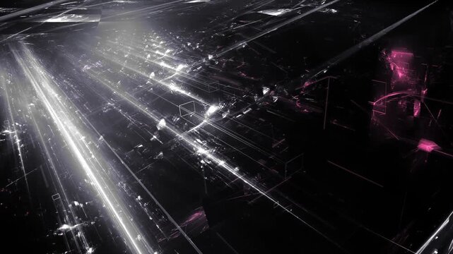 Light streaks in digital data network in futuristic dark cyber world &ndash; High-Tech, science, technology, Sci-Fi, Energy, Atmosphere, process, red